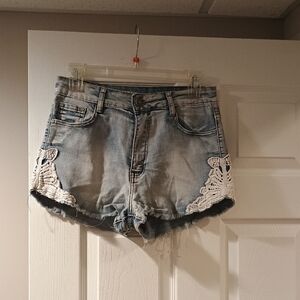 Chic Denim Shorts with Lace Accents